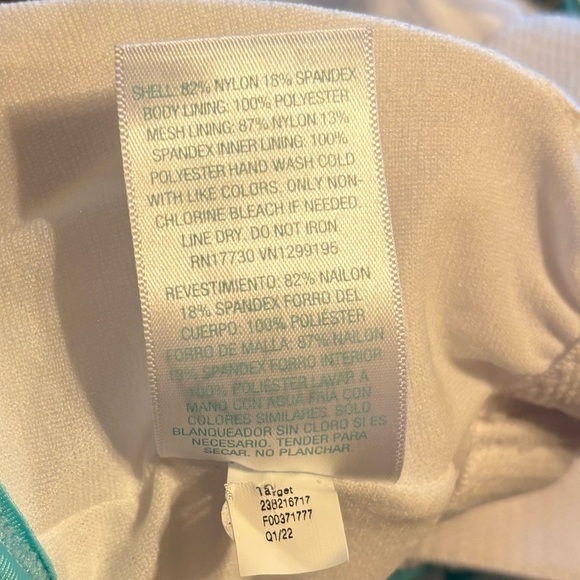 NEW Kona Sol Turquoise and White Striped One Piece Swimsuit Size 14W V Neck - Picture 4 of 11